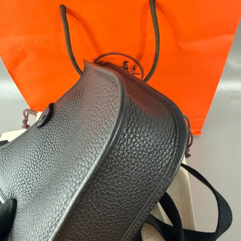 NWT Authentic Hermes Mini Black Leather Evelyn Crossbody Bag - Picture 9 of 12